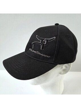 RopeSmart Mens Hat Cap One Size Fitted 6 Panel Black Steer Logo Cowboy Rodeo NEW